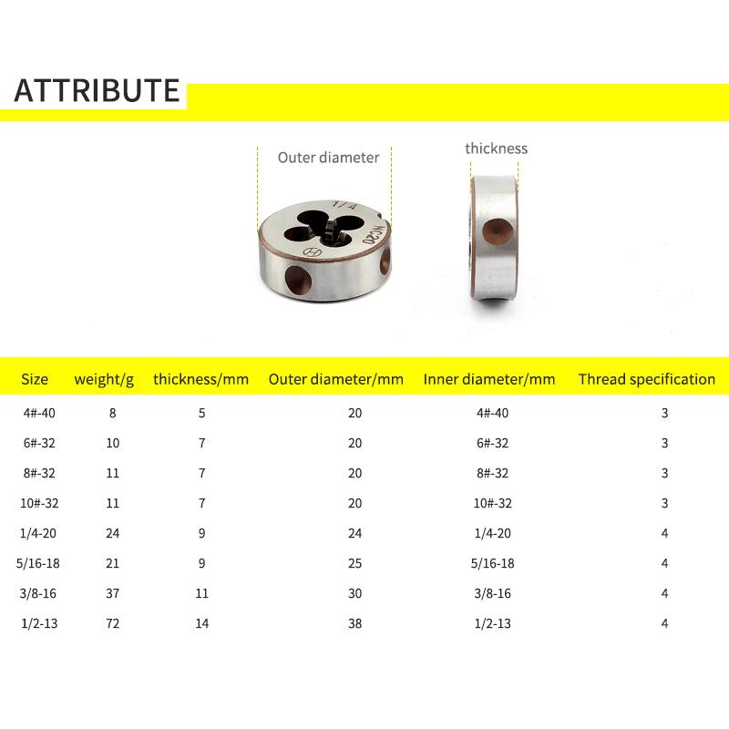 Threading Round Die 1pcs UNC Right Hand Round Die Size1/4-20 5/16-18 3/8-16 1/2-13 Alloy Steel Round Die Tool For Machining