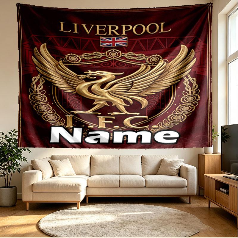 Custom Name Personalized Liverpool Football Club Print Tapestry, Wall Art Decor, Bedroom, Dorm, Apartment, LivingRoom, Party Backdrop, Gift for Birthd