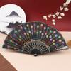 Шелковый веер Складной веер Свадебные художественные подарки Танцующий веер с павлиньими блестками Ручной веер