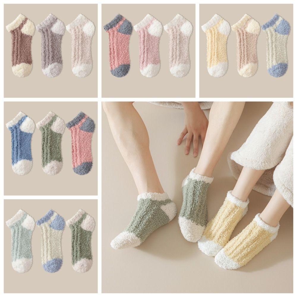 3Pairs Thickened Coral Fleece Socks Winter Warm Boat Socks Women Floor Plush Socks Winter