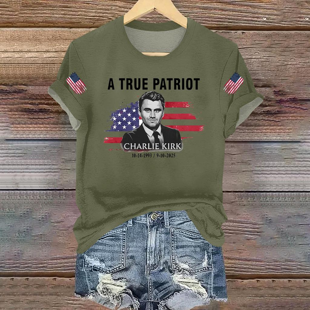 Women's Casual Printed T-shirt Round Neck Pullover Short Sleeve Top