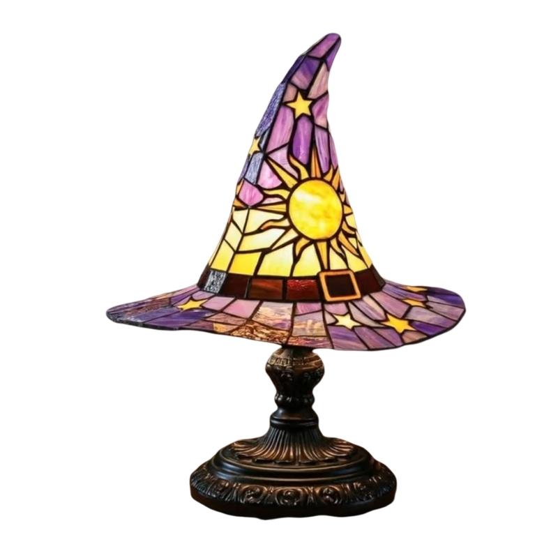 Halloween Wizard Hat USB Powered Nightlight Handcrafted LED Resins Colorful Witch Hat Table Lamp For Desktop Display