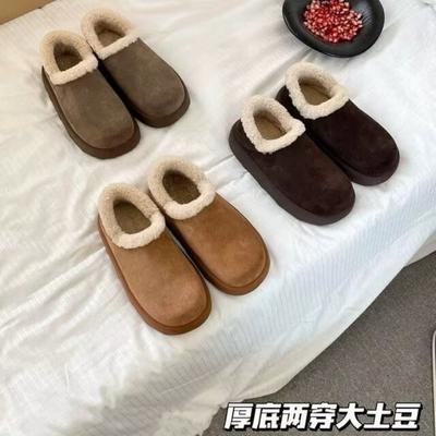 Ретро бархатные ботинки-луноходы 'маленький картофель' женские 2025 зима новые платформа на одной педали обувь Boken пушистые хлопковые ботинки