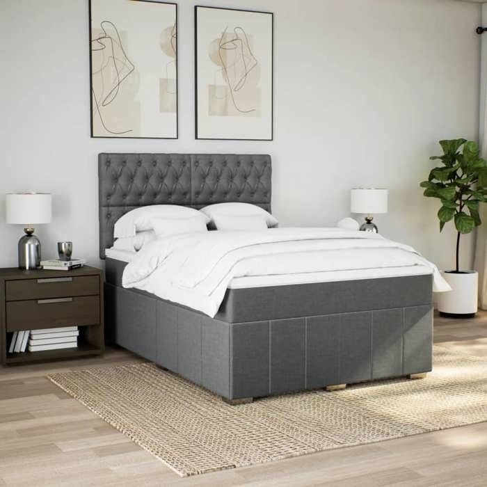 Maison Exclusive - Sommier à lattes de lit avec matelas Gris foncé 140x200cm Tissu