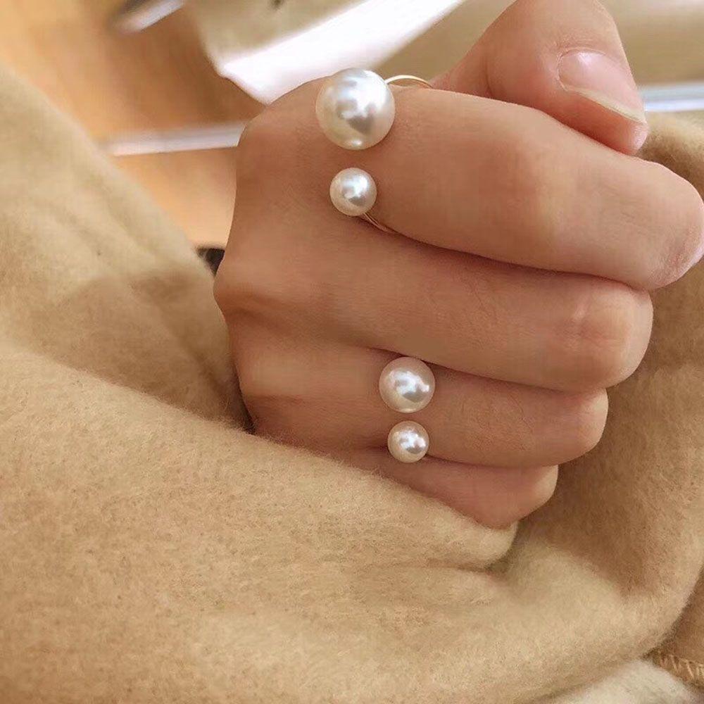 1 PC Women Street Shoot Party Imitation Pearl Finger Ring Fashion Accessories Opening Ring Jewelry