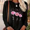 Tops For Women Pink Flowers Print Round Neck Long Sleeve T-shirt Fall Casual Slim Pullover Women's Long Sleeve Top