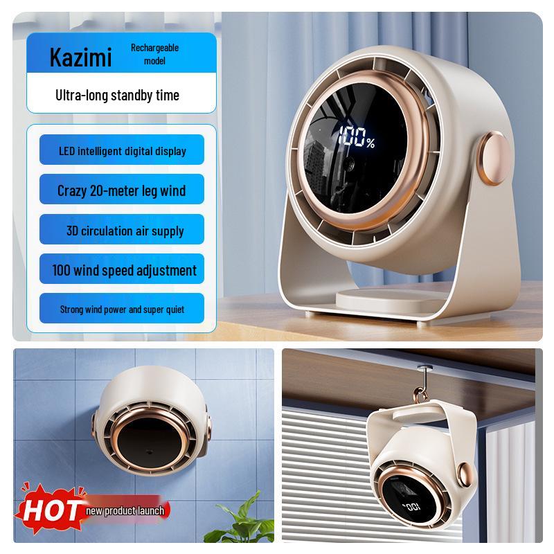 Desktop Mini Fan with 100-Speed Digital Display, USB Charging, and Turbine Air Circulation for Office Use