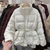 European Style Women's Winter White Duck Down Drawstring Jacket with Stand Collar and Long Sleeves