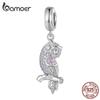 BAMOER 925 Sterling Silver Cute Owl Hanging Charms Bead for Women Original Silver Bracelet Fine Jewelry