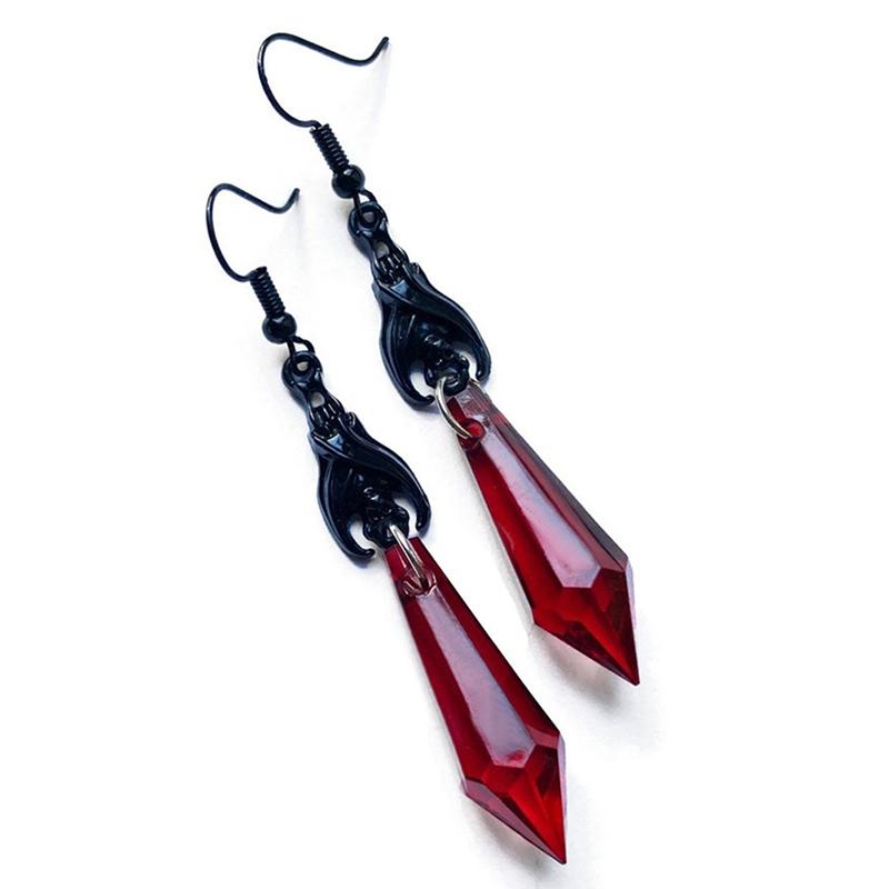 Black Bat Earrings With Red Teardrop Beads Earrings Gothic Jewelry
