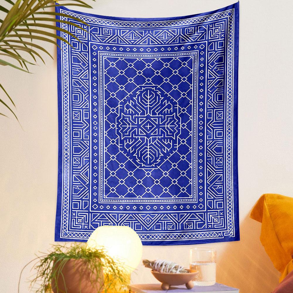 Geometric Blue Pattern Tapestry Patterned tapestry home decor, suitable for bedroom and living room, gift