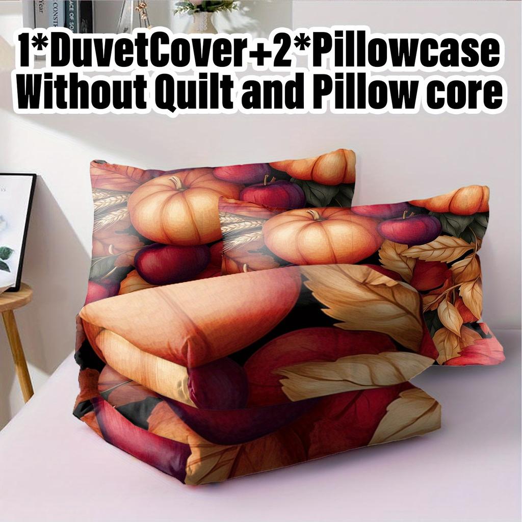 Комплект пододеяльников из 3 предметов без наполнителя 1 пододеяльник + 2 наволочки Мягкое и машинная стирка Постельное белье с тыквенным узором Осенний урожай