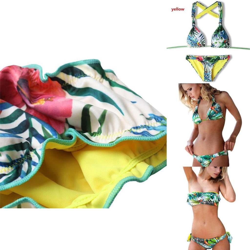 Exquisite Tropical Bikini Set With Green Leaf Print For Stylish Summer Swimwear