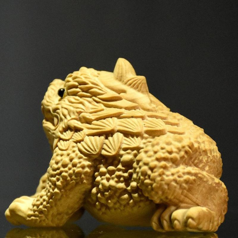1 Pc Boxwood Golden Toad Ornament Animal Modeling Woodcarving Handicrafts Home Decoration Car Decoration Feng Shui Ornaments
