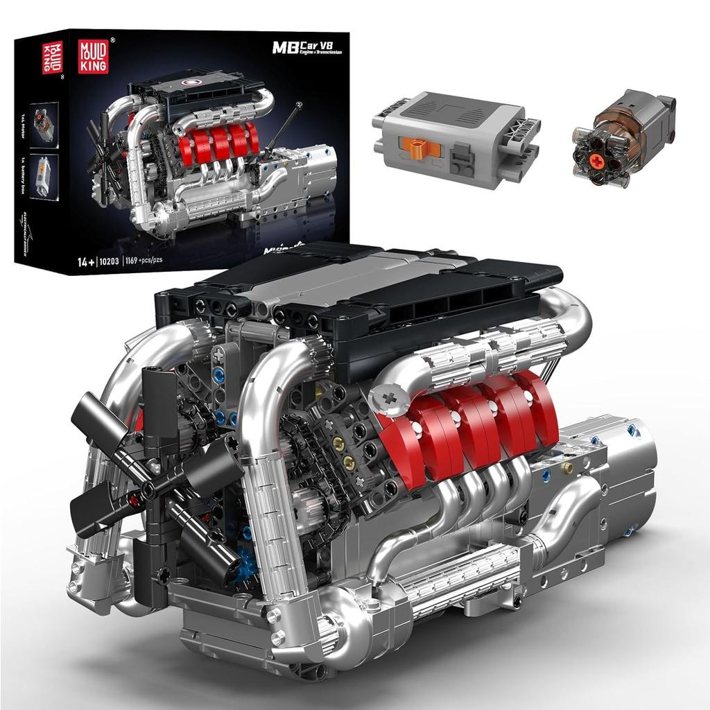 MOULD KING 10203 Technical Car Part Toys The Motorized M8 Sport Car V8 Engine Building Block Assembly Brick Kids Christmas Gift