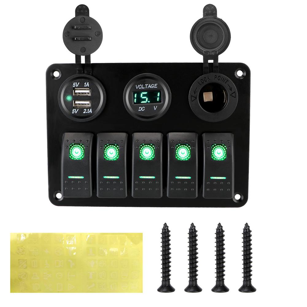 With Fuse USB Chargers Socket 12V 24V Car Light Toggle 5 Buttons LED Rocker Switch Panel Boat Digital Voltage Test Accessories