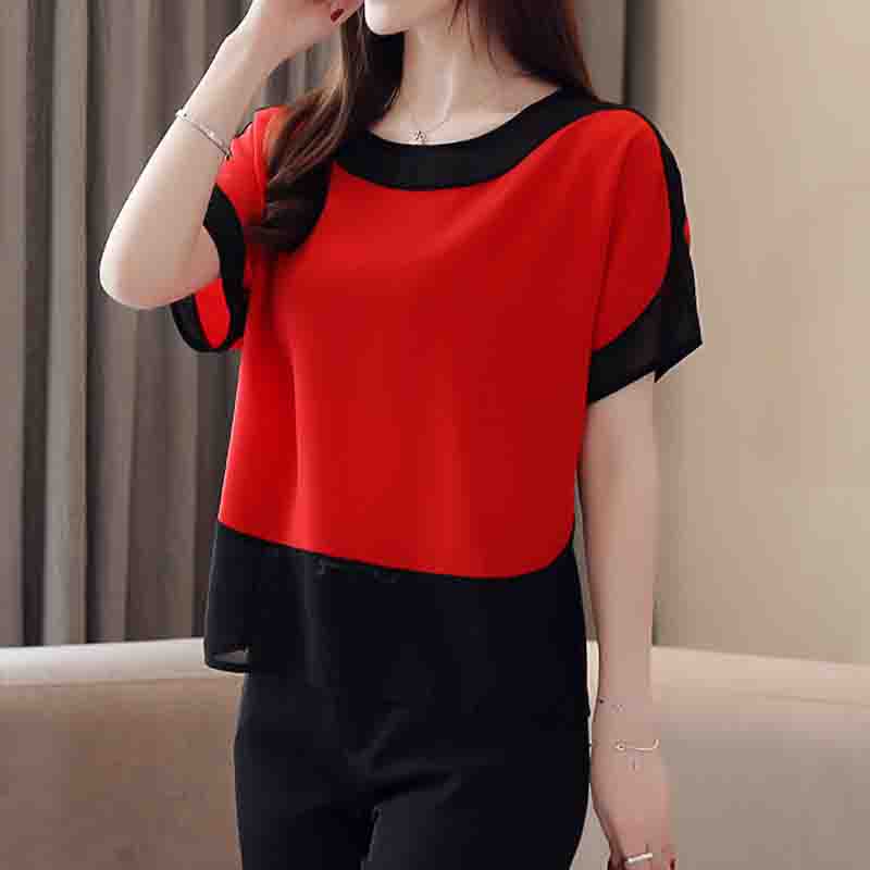 Новые модные женские летние шифоновые блузки с коротким рукавом женские рубашки свободные женские топы элегантная офисная женская одежда 3397