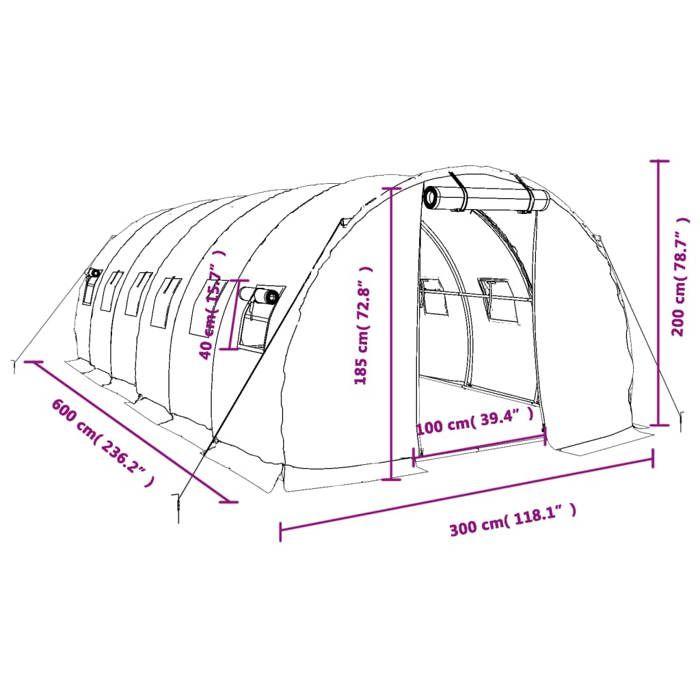 VidaXL Greenhouse with White Steel Frame 18 M² 6x3x2 M, Polytunnel, Cold Frame, Tomato Greenhouse, Garden Greenhouse, 3188051