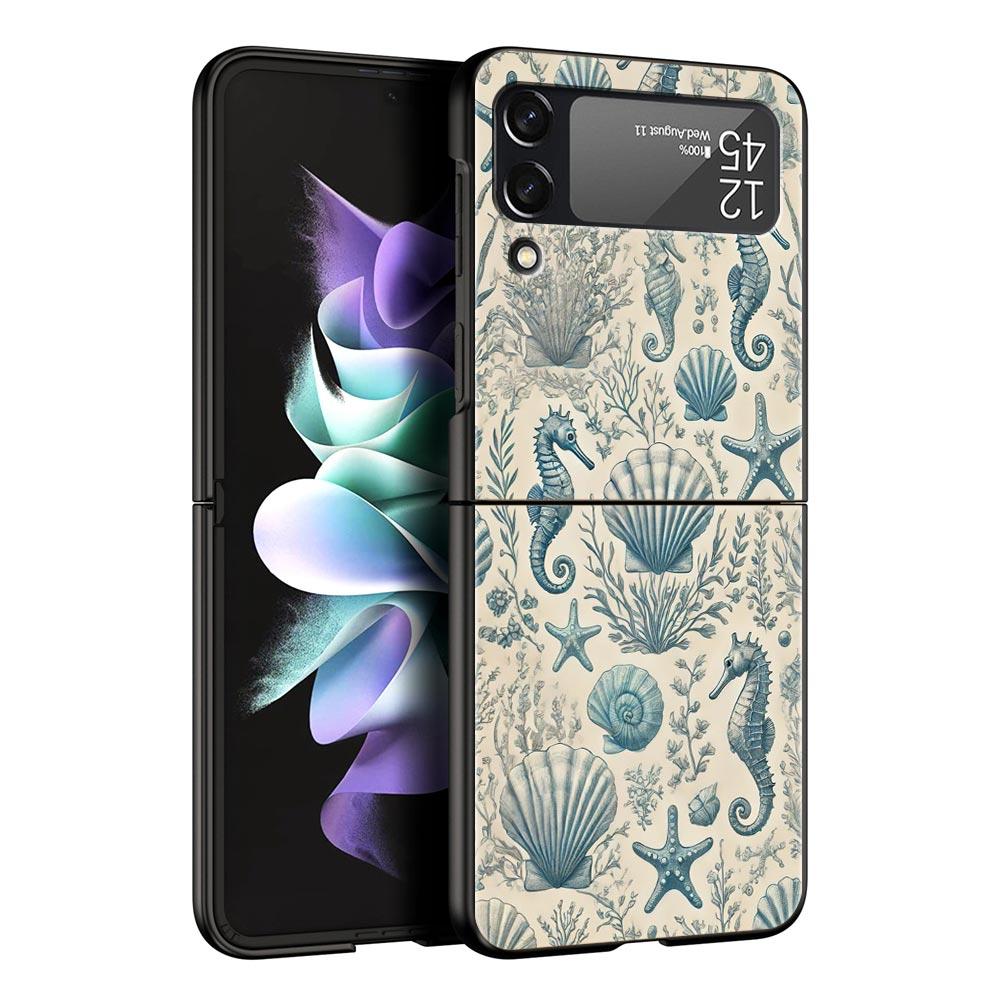 Синяя рыба Океана Жесткий ПК Чехол для Телефона Для Samsung Galaxy Z Flip 7 6 5 4 Черная Крышка Для Galaxy Z Flip 3 Складной Корпус Fundas Capas