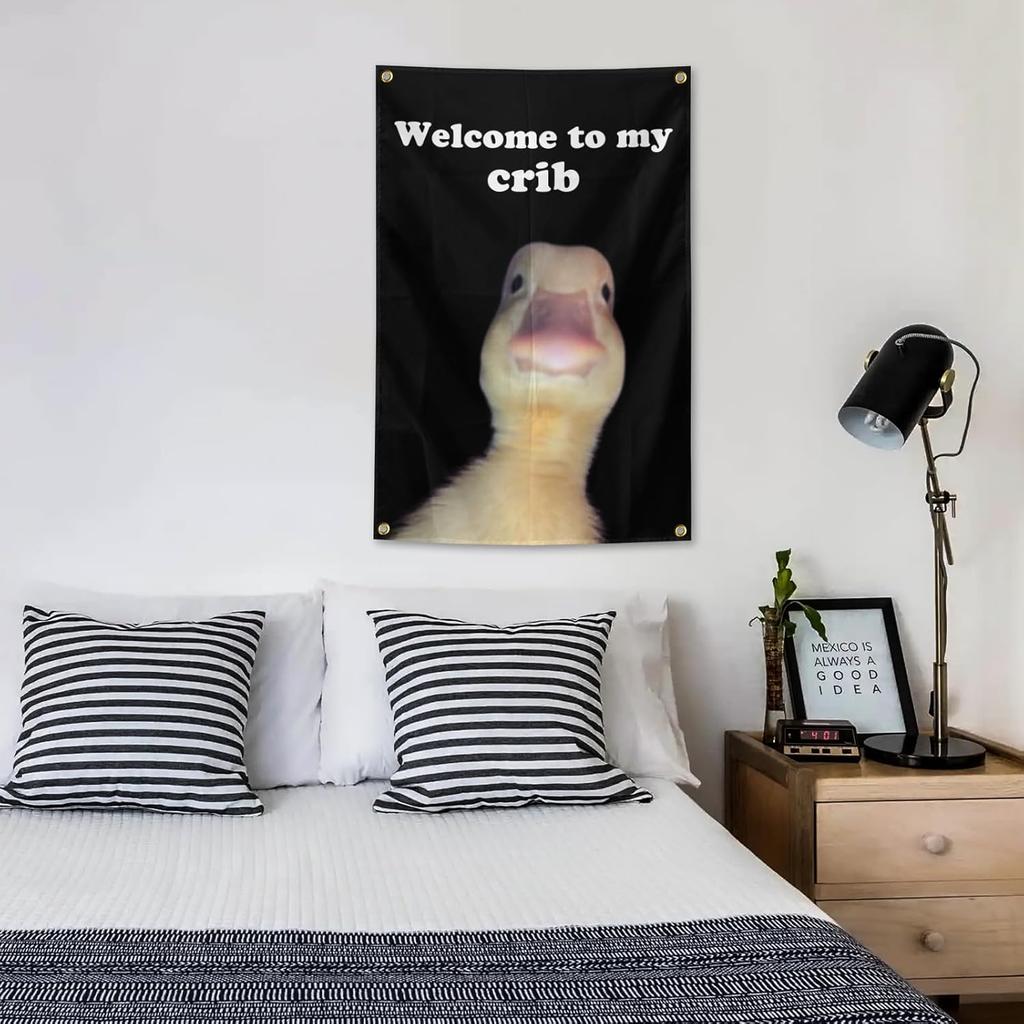 Welcome to My Crib Cute Duck Flag Teen Girl Boys College Room Dorm Decor Cool Stuff Funny Anime Flags for Room Home Decorations Posters Tapestry for