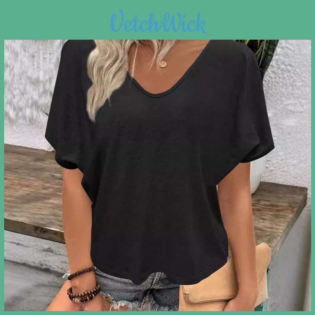 Casual Summer T Shirt With V Neck Short Sleeve Cotton Polyester Fabric For Comfortable Daily Wear