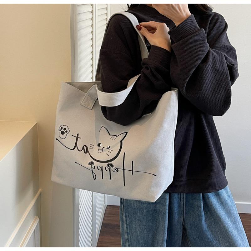 Милая сумка с принтом кота, большой вместимости, простая модная сумка, модная, с индивидуальностью, портативная, через плечо, новая сумка-тоут