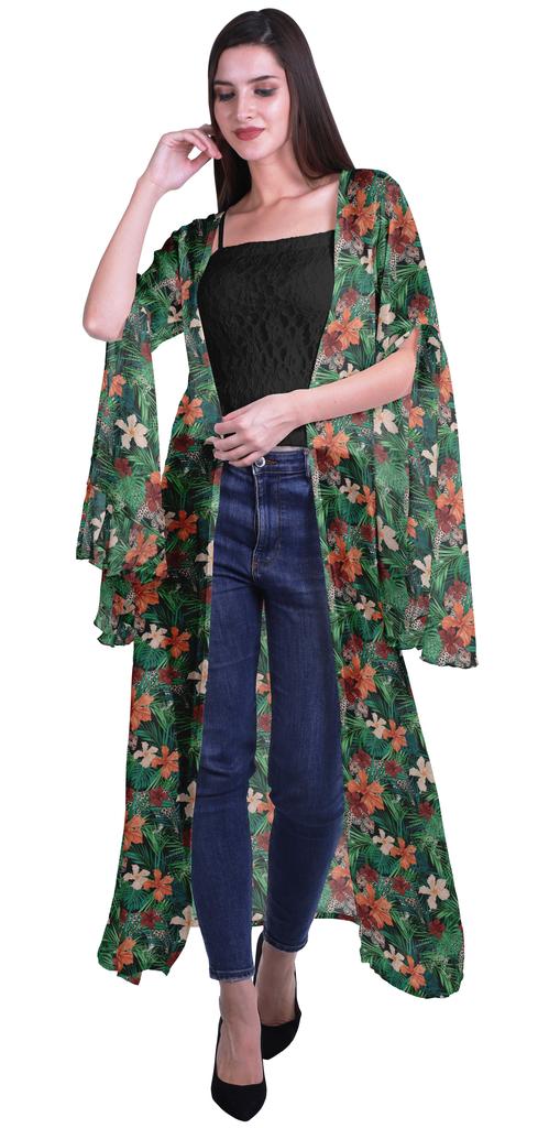 Moomaya Пляжная накидка с открытым передом из принтованного жоржета и разрезами на рукавах