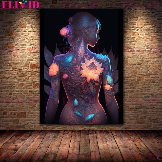 Абстрактная татуировка цветок сексуальная девушка плакат настенное искусство холст живопись плакат