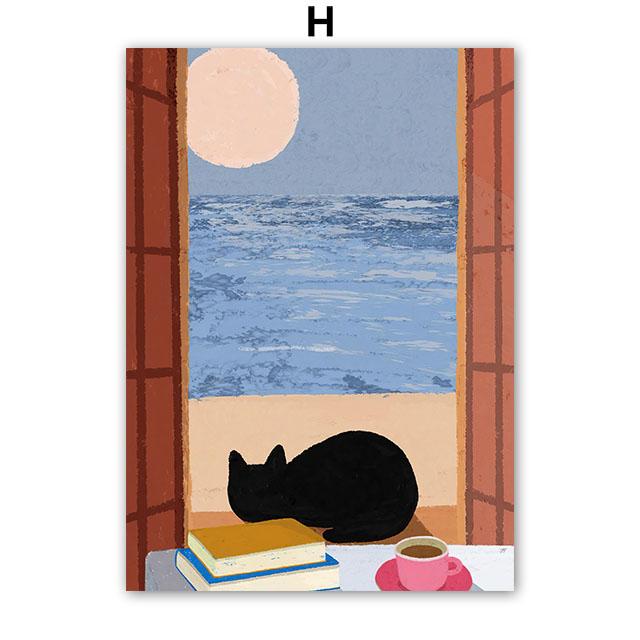 Бохо Абстрактная Девушка Садовые Цветы Кот Иллюстрация Настенное Искусство Холст Живопись Скандинавский Постер и Принты Картины Декор Гостиной