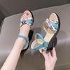 Fashion Platform Open Toe Ladies Shoes Wedges Heel Print Women's Sandals Chic and Elegant Luxury 2025 Original Anti Slip Hot Asian Size