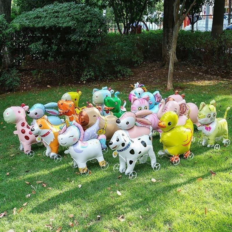 4D Мультяшные Фольгированные Шары Слон Стоячий Ходячий Шарик с Колесом для Украшения Детской Вечеринки по случаю Дня Рождения, Детского Праздника