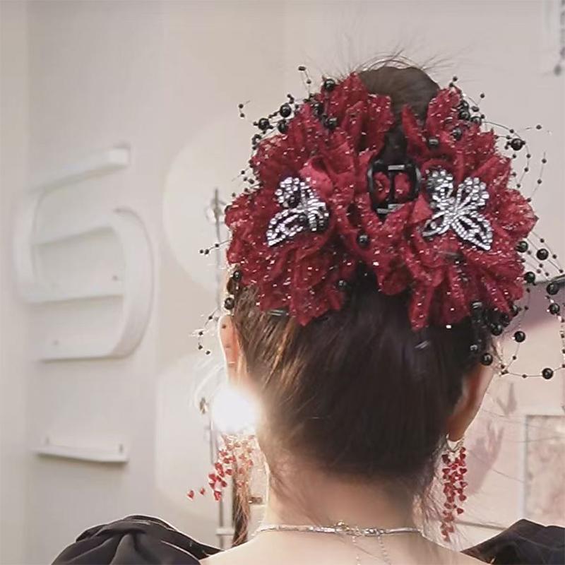 Exaggerated Flower Tassel Hair Clip Versatile Temperament Butterfly Shark Clip For Women Girls Simple Hair Accessories Gifts