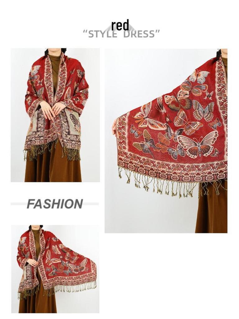 2024 Ретро Этнический Длинный Шарф-Шаль с Кисточками для Женщин - Мода Осень/Зима, Теплая Накидка на Шею