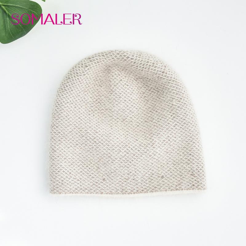 SOMALER Зимняя вязаная шапка-бини из ангоры с длинными волосами, мягкая, теплая, высококачественная, вязка косами, простая шапка-бини для женщин