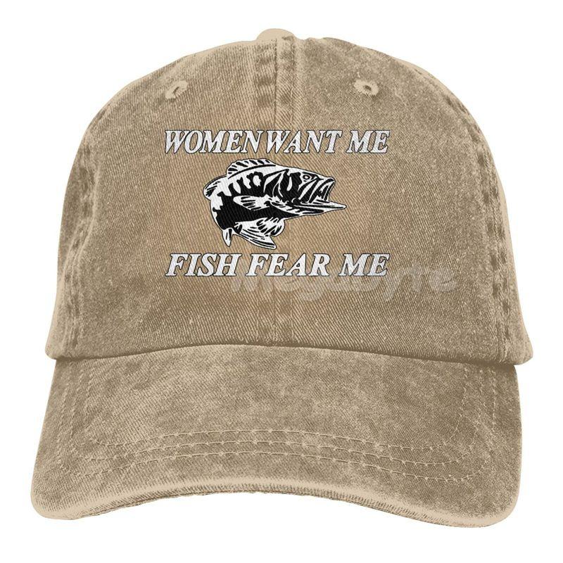 Women Want Me Fish Fear Me Washed Baseball Cap Trucker Hat Adult Dad Hat Summer Breathable Stretch Hats
