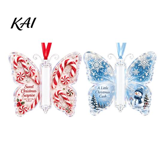 Unique Birthday Present for Friends 2Pcs Acrylic Butterfly Money Holder Hanging Ornaments, Decorative Cash Pendant Christmas Gift Decoration