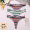 3 шт./компл. красочные полосатые хлопковые женские трусики сексуальные стринги нижнее белье женские дышащие стринги нижнее белье трусики с Т-образной спинкой