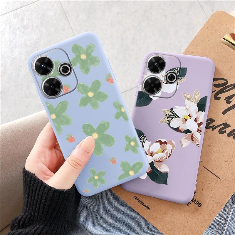 Мягкий силиконовый чехол с цветком для Samsung A55 M35 S24 Redmi Note 13 Pro 13C 14 Xiaomi Poco C65 iPhone 15 Huawei Honor 200 Realme 9 Camera Противоударный чехол