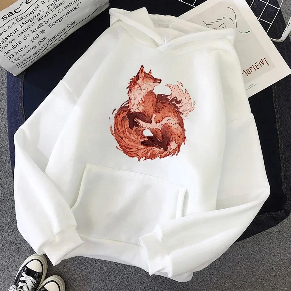Толстовка Lovers Trend с капюшоном Fox Ukiyo-e Animal Japan Manga Hoodies Autumn Fleece Women Толстовки Cute Streetwear Hipster Men's Clothes