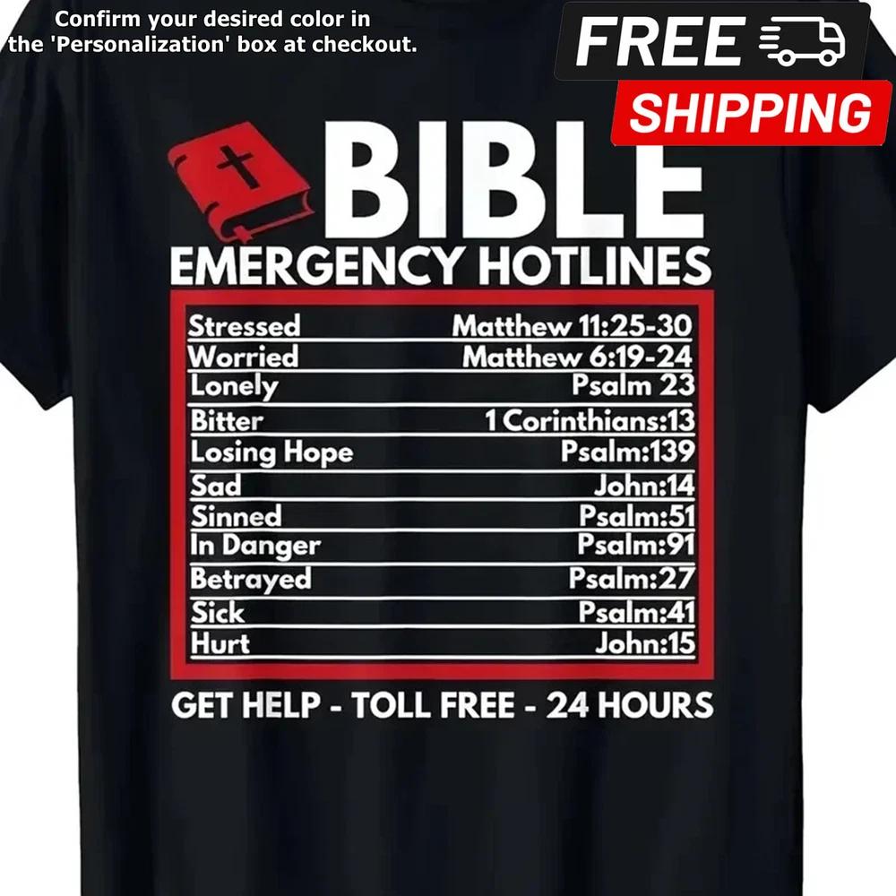Bible Emergency Numbers Funny Christian Jesus Cotton T-Shirt