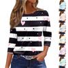 Женский модный повседневный топ с рукавом три четверти и круглым вырезом с принтом