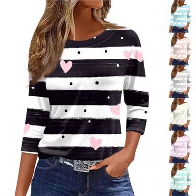 Женский модный повседневный топ с рукавом три четверти и круглым вырезом с принтом