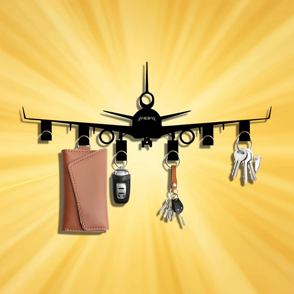 Металлический держатель для ключей в виде самолета Настенный крючок для украшений Черный органайзер для ключей Прихожая Офис Декор для хранения у входной двери Подарок