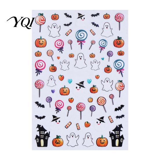 Easy Application Manicure Accessories Halloween Nail Art Stickers, Cartoon Pumpkin Ghost Bat Decals for Self Adhesive Decorations, Self-Adhesive