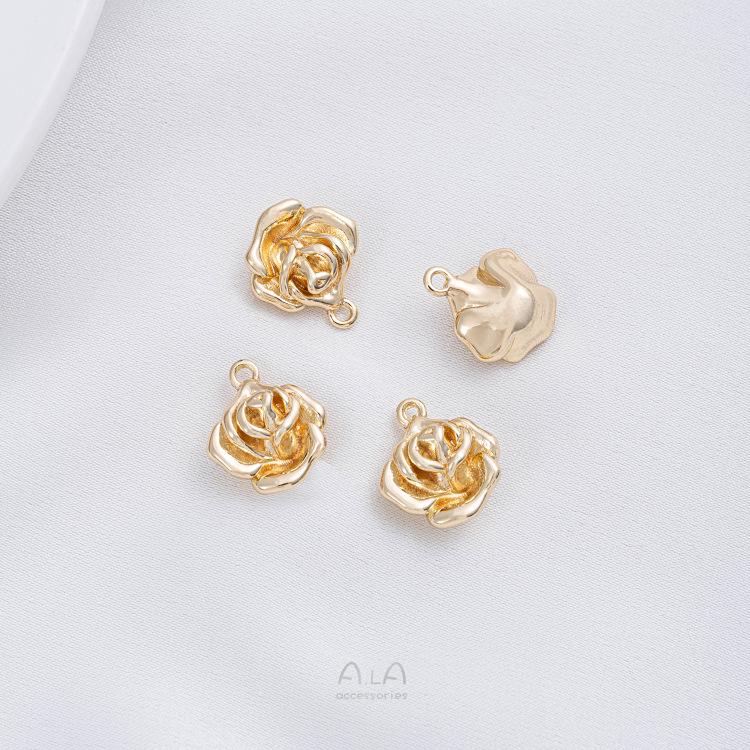 Подвеска-шарм в виде четырехлистного клевера с розой из золота 14 карат с заполнением для DIY-украшений