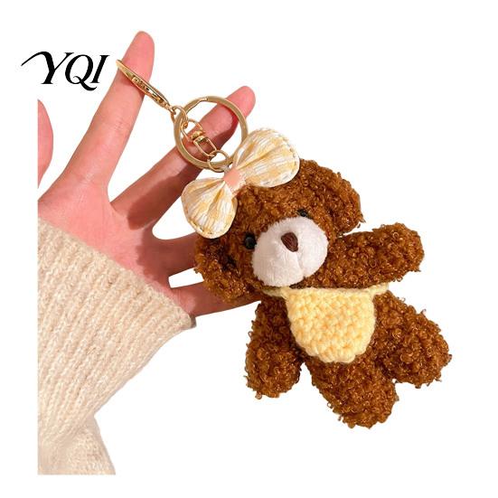 Soft Texture Bear Charm Plush Keychain, Cute Puppy Bag with Keychain Crocheted Accessories, Stuffed Animal Pendant for Women Girls Backpack