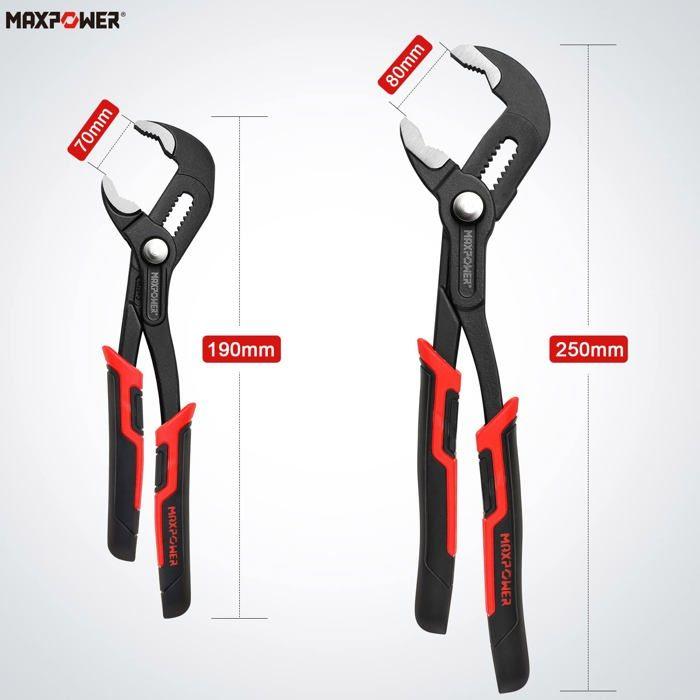 Cle plomberie Maxpower - NON - Pince Multiprise Reglable Serrage Rapide Jeu de 2 Pieces 190 et 250 mm Pince Plombier...