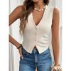 Модная летняя женская офисная рубашка с V-образным вырезом, без рукавов, короткая, повседневный жилет, новый простой топ на трех пуговицах, женская майка, приталенная, плиссированная одежда