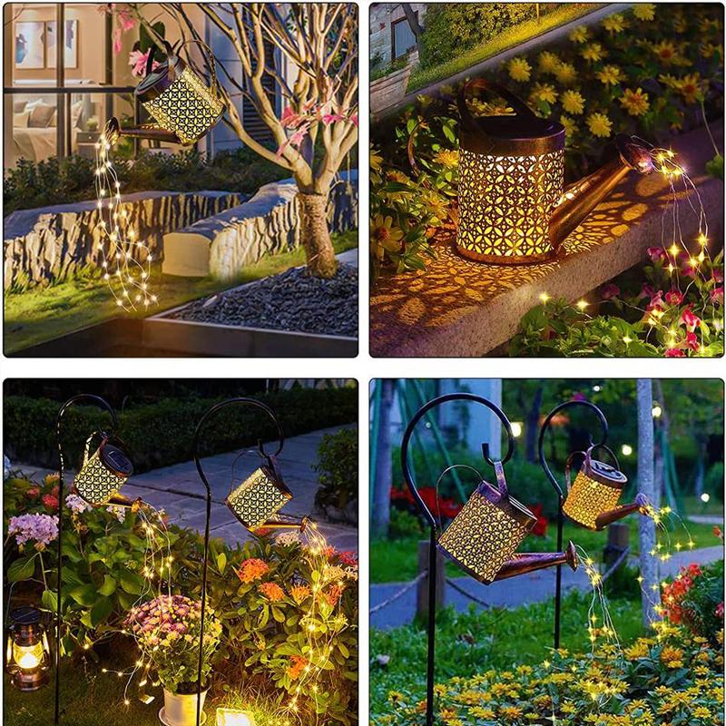 Solar LED Iron Kettle Light Waterproof Patio Decorative Garden Lamp for Outdoor Atmosphere Shower Lawn Light