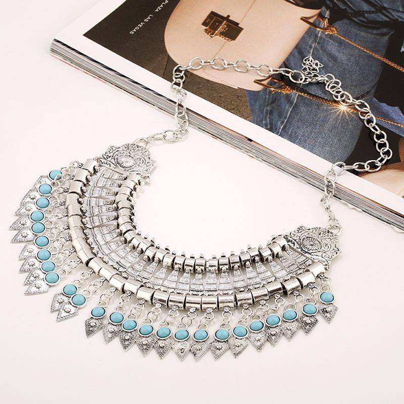 Style Ethnic Simulation Gemstone Decoration Tassel Design Women Necklace